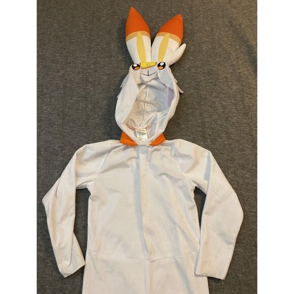 Pokemon Scorbunny Costume Kids Size 4-5 White Fleece Costume Hooded One-piece - Picture 2 of 9
